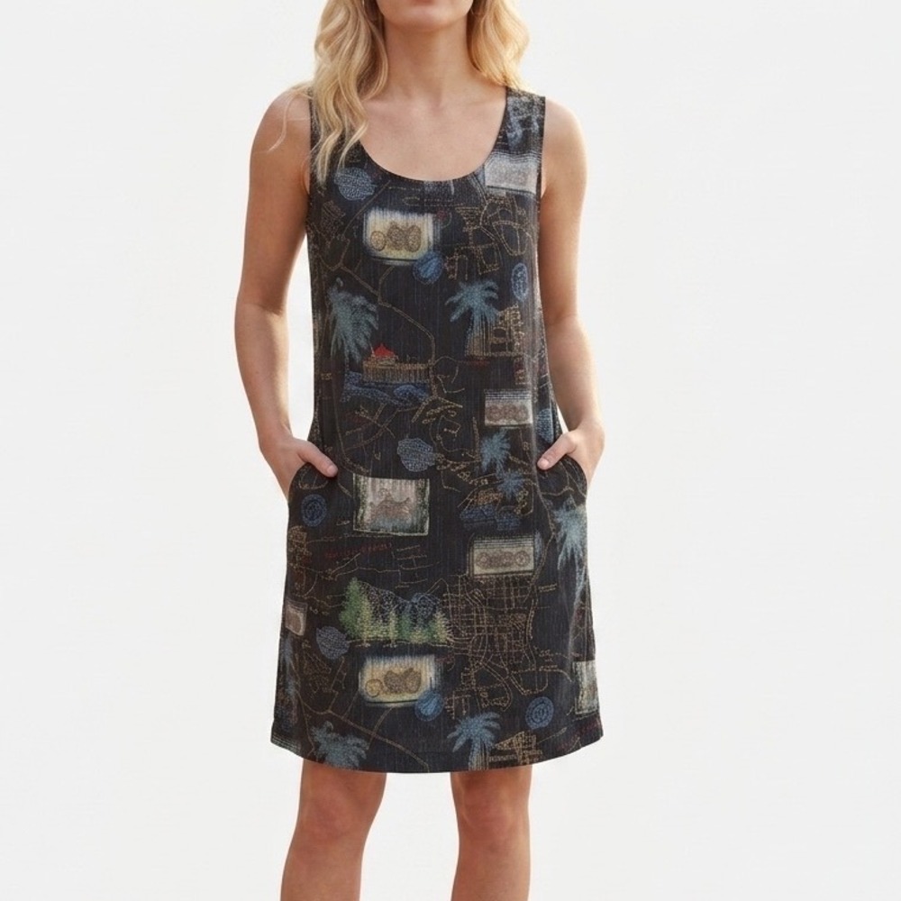 Harley Davidson Dress Destination Map Print Sleeveless Black Pockets size Medium